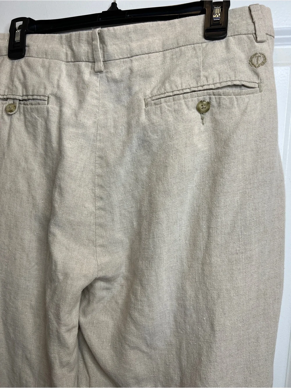 Turnbury Mens Natural Tan 100% Linen Pleated Cuffed Pants Trousers 36x30